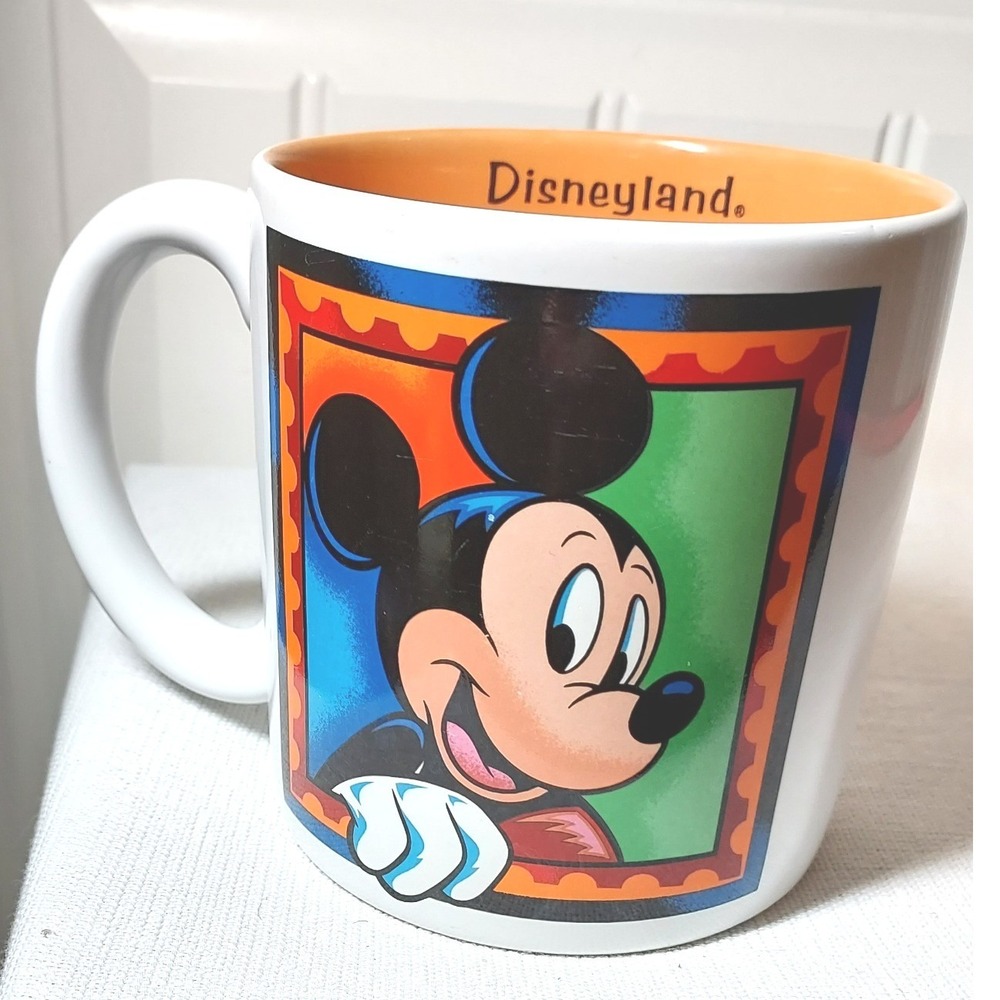 Disney Mickey Mouse Mug Disneyland White Orange Large Ceramic‎ Coffee Cup